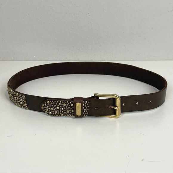 Joe’s Jeans Brown Leather Studded Belt Gold Buckle M - Picture 1 of 6